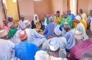 Muslim clerics and students of the Holy Quran at the prayer session.